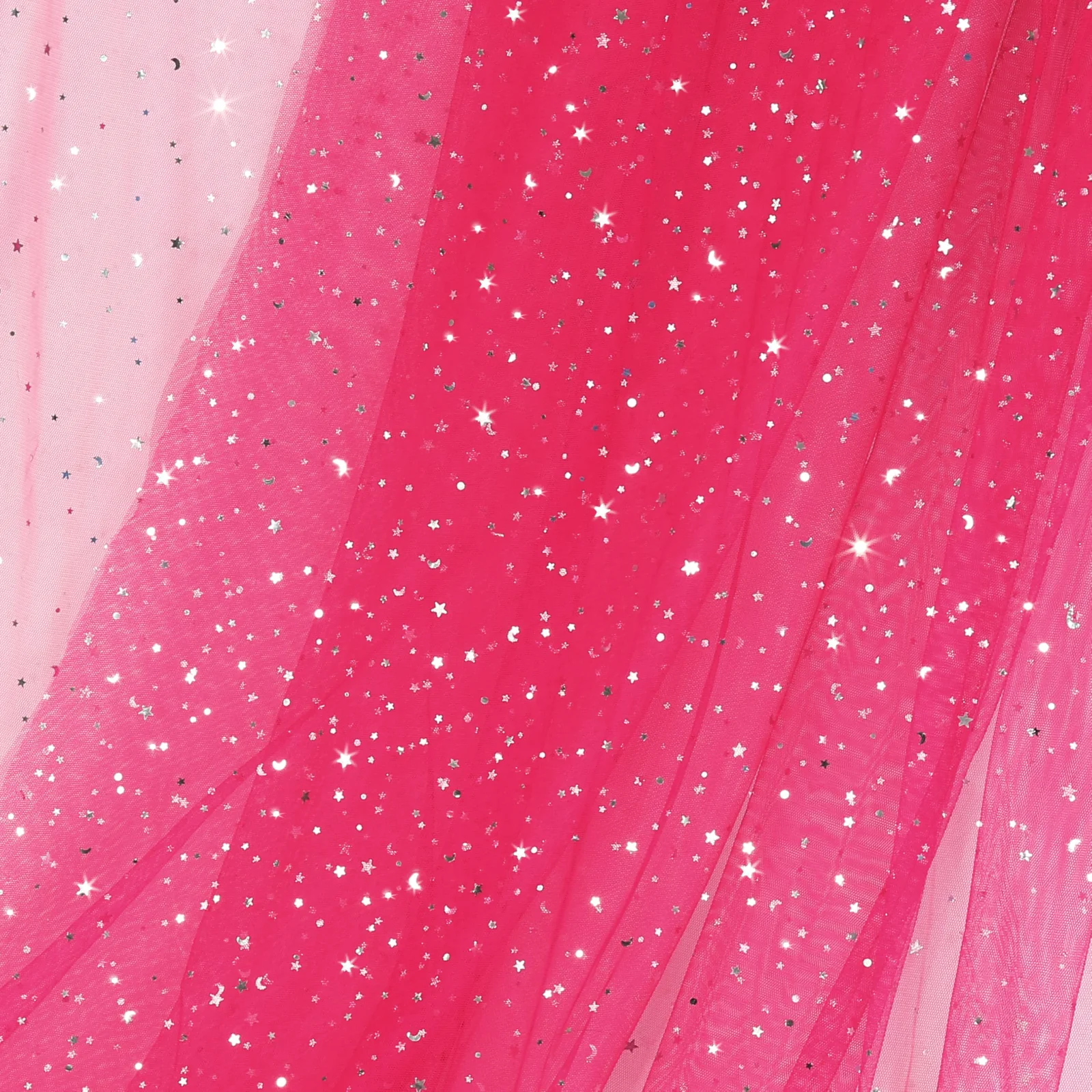 Glitter tulle in hot pink, sequin stars and moons